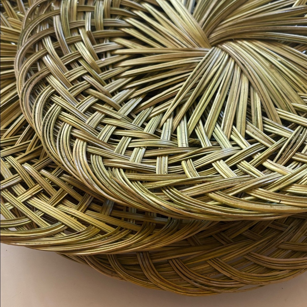 Green Wicker Round Plates Bowls | Kitchen Dining Decor | Wall Boho Art Bundle 3